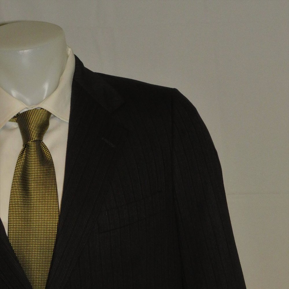 The Andover Shop Bespoke Black Striped Two Button Suit 38R